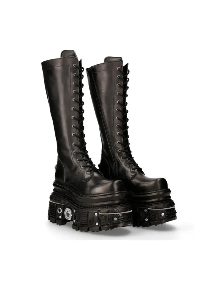 Women High Boot Black Imperfect With Laces M235C11 New Rock High Heels