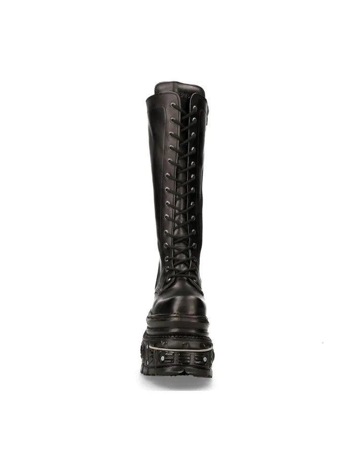 Women High Boot Black Imperfect With Laces M235C11 New Rock High Heels Women High Boot Black Imperfect With Laces M235C11 New Rock High Heels