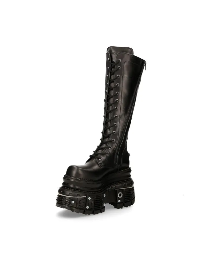 Women High Boot Black Imperfect With Laces M235C11 New Rock High Heels Women High Boot Black Imperfect With Laces M235C11 New Rock High Heels