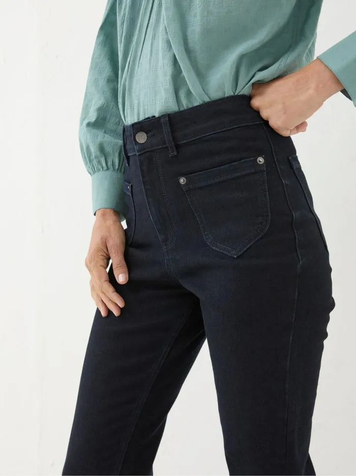 Women Jeans Fat Face Fly Denim Dark Blue Flare Jeans
