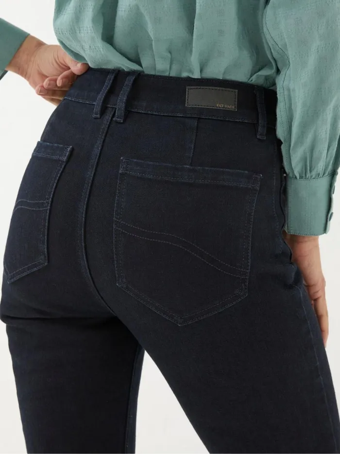 Women Jeans Fat Face Fly Denim Dark Blue Flare Jeans
