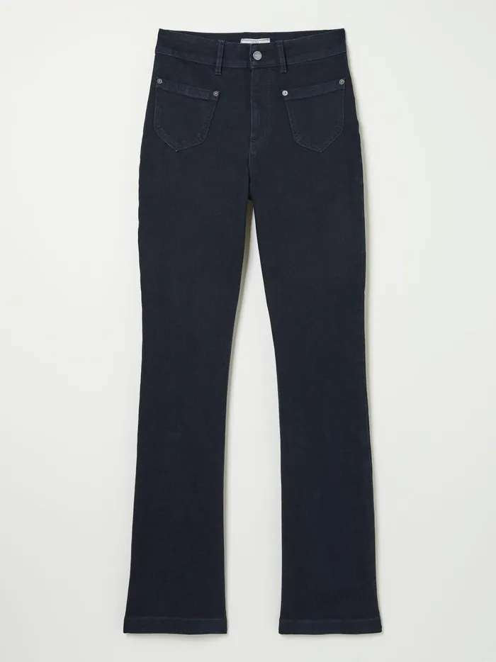 Women Jeans Fat Face Fly Denim Dark Blue Flare Jeans