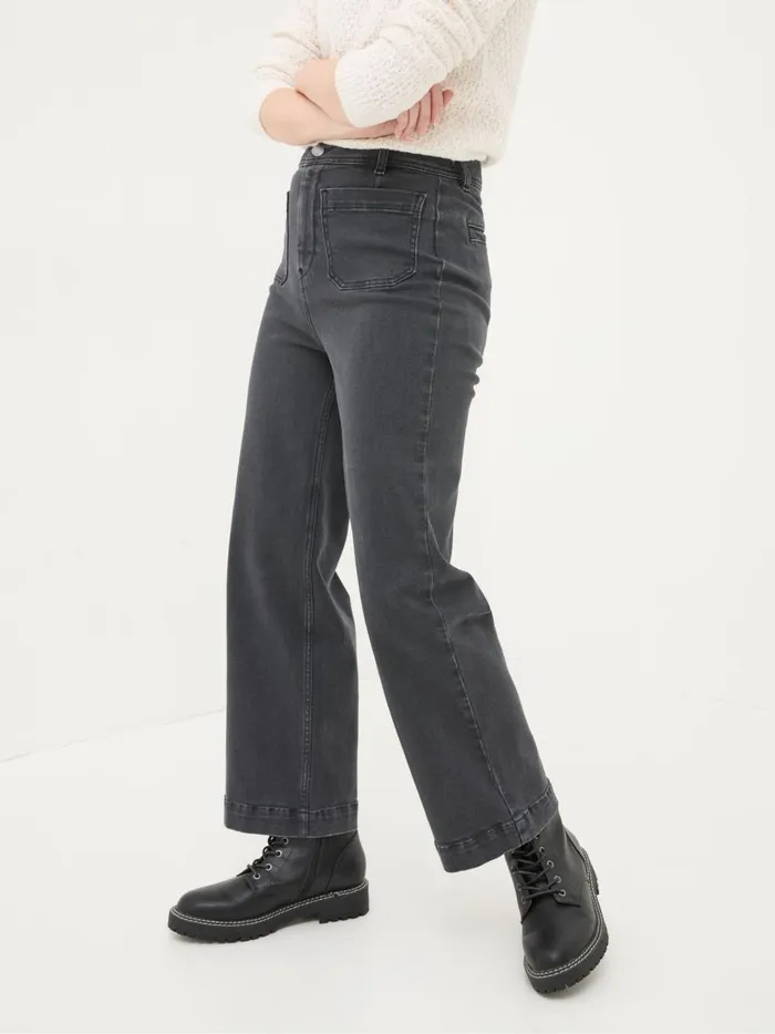 Women Jeans Fat Face Keswick Grey Wide Leg Crop Jeans