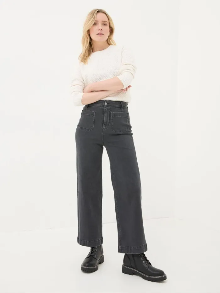 Women Jeans Fat Face Keswick Grey Wide Leg Crop Jeans