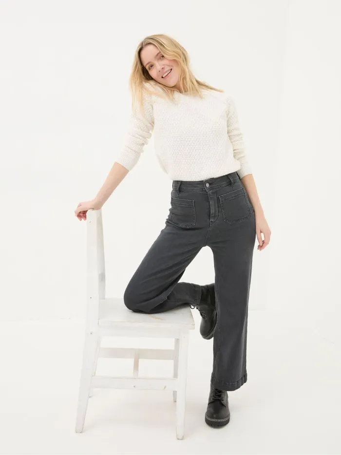 Women Jeans Fat Face Keswick Grey Wide Leg Crop Jeans