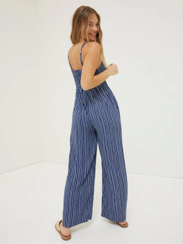 Women Jumpsuits and Playsuits Fat Face Blue Alex Twist Stripe Jumpsuit