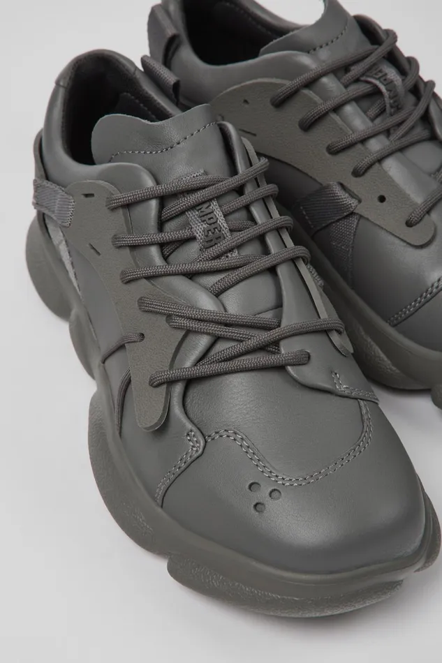 Women Karst Gray Leather And Textile Sneakers Camper Sneakers