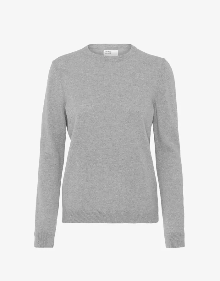 Women Knit Sweaters Colorful Standard Women Light Merino Wool Crew Heather Grey