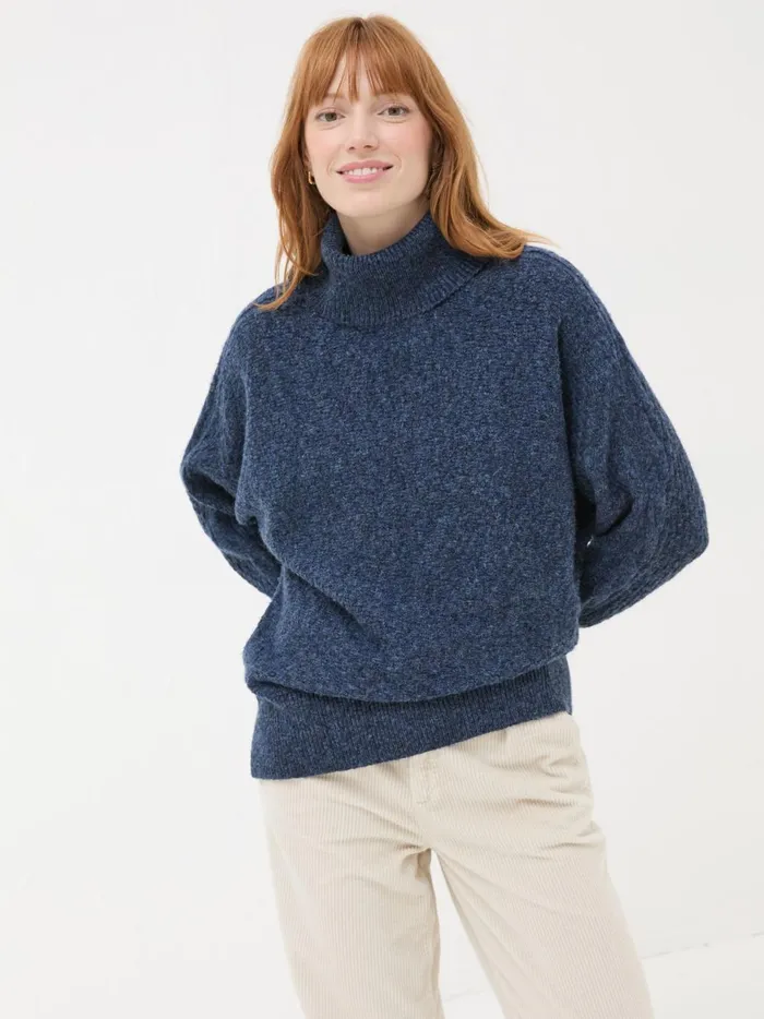 Women Knitwear Fat Face Navy Amara Roll Neck Knitted Jumper