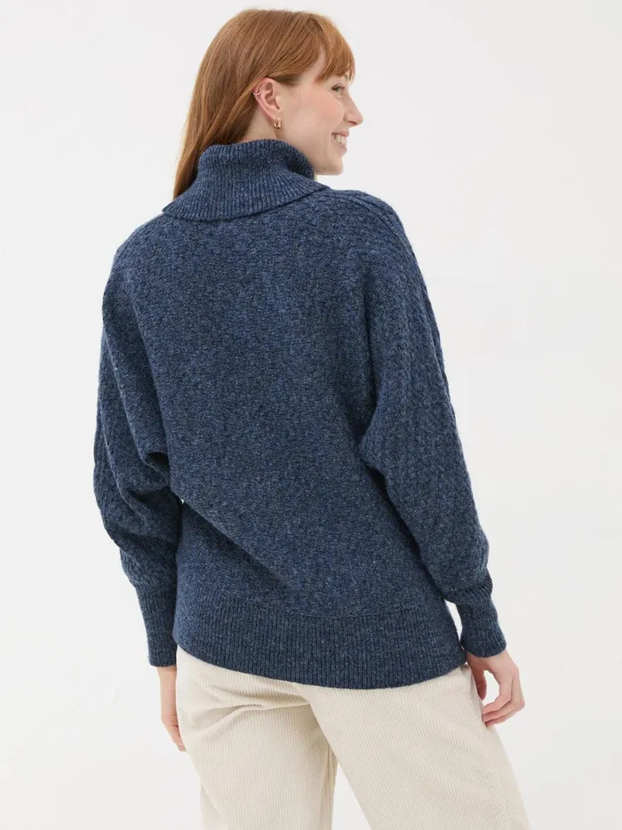 Women Knitwear Fat Face Navy Amara Roll Neck Knitted Jumper