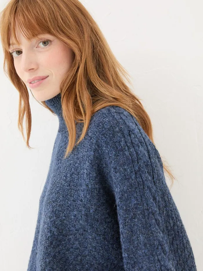 Women Knitwear Fat Face Navy Amara Roll Neck Knitted Jumper