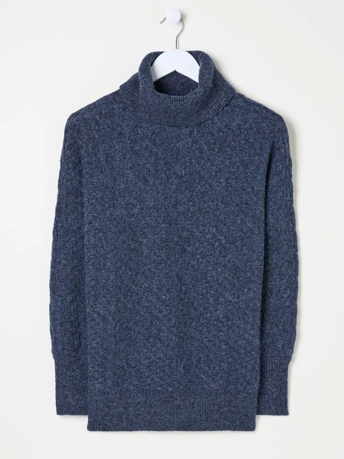 Women Knitwear Fat Face Navy Amara Roll Neck Knitted Jumper