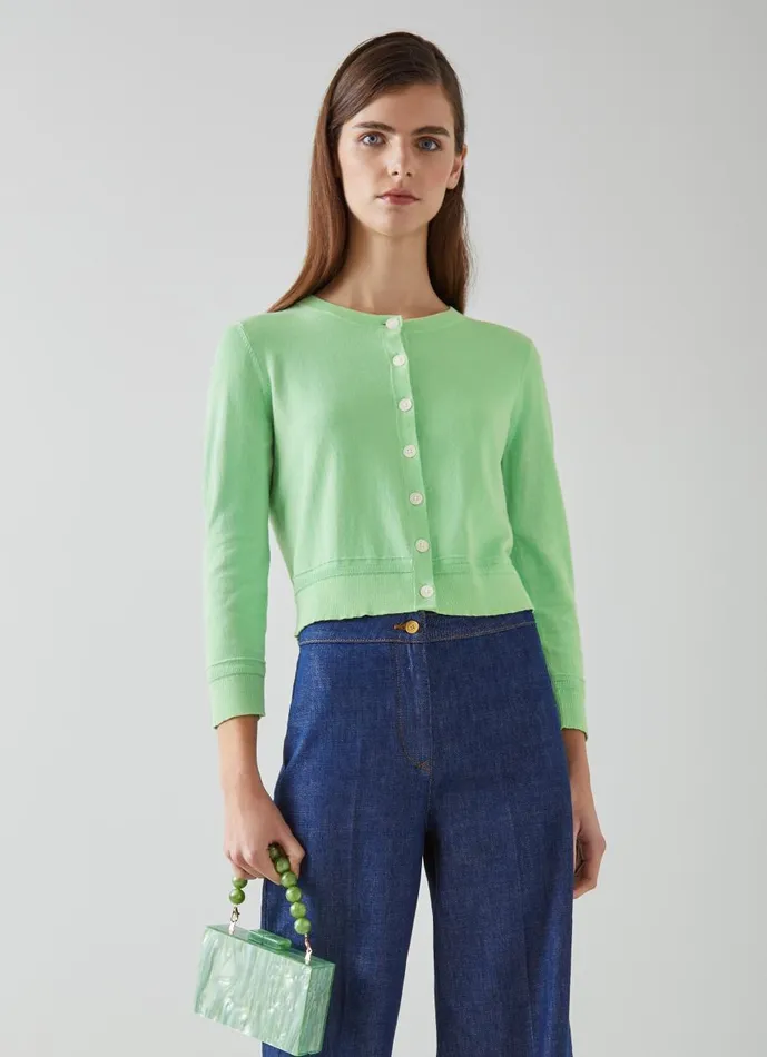 Women Knitwear LKBennett Michelle Green Organic Cotton Cardigan Green