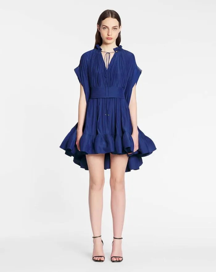 Women Lanvin Dresses Short Charmeuse Dress Indigo Women Lanvin Dresses Short Charmeuse Dress Indigo