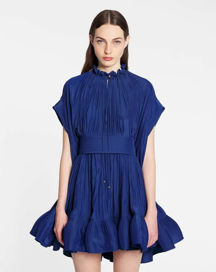 Women Lanvin Dresses Short Charmeuse Dress Indigo Women Lanvin Dresses Short Charmeuse Dress Indigo