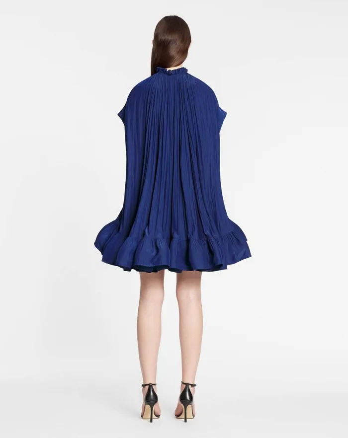 Women Lanvin Dresses Short Charmeuse Dress Indigo Women Lanvin Dresses Short Charmeuse Dress Indigo