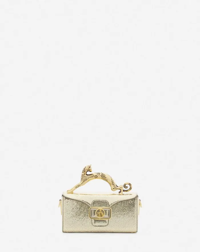 Women Lanvin Mini Bags and Clutches Nano Pencil Cat Bag In Crackled Metallic Leather Gold Women Lanvin Mini Bags and Clutches Nano Pencil Cat Bag In Crackled Metallic Leather Gold