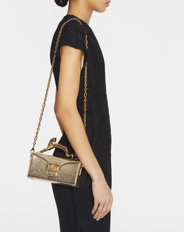 Women Lanvin Mini Bags and Clutches Nano Pencil Cat Bag In Crackled Metallic Leather Gold Women Lanvin Mini Bags and Clutches Nano Pencil Cat Bag In Crackled Metallic Leather Gold