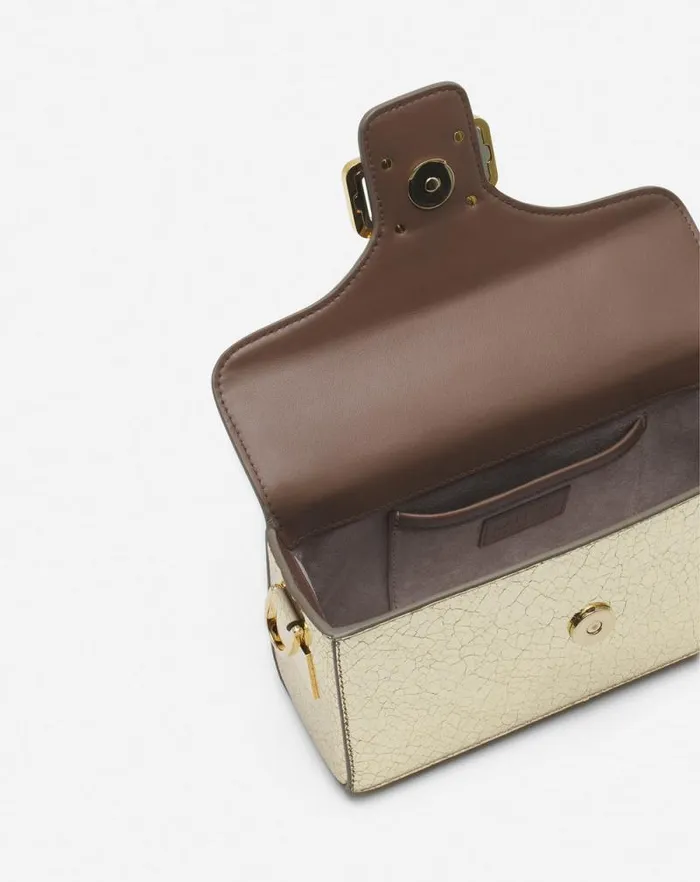 Women Lanvin Mini Bags and Clutches Nano Pencil Cat Bag In Crackled Metallic Leather Gold Women Lanvin Mini Bags and Clutches Nano Pencil Cat Bag In Crackled Metallic Leather Gold