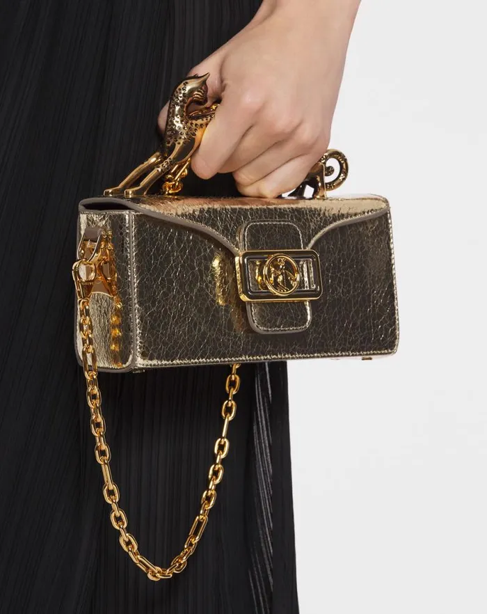 Women Lanvin Mini Bags and Clutches Nano Pencil Cat Bag In Crackled Metallic Leather Gold Women Lanvin Mini Bags and Clutches Nano Pencil Cat Bag In Crackled Metallic Leather Gold