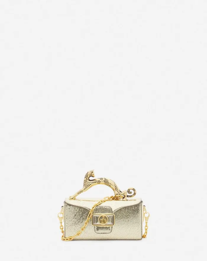 Women Lanvin Mini Bags and Clutches Nano Pencil Cat Bag In Crackled Metallic Leather Gold Women Lanvin Mini Bags and Clutches Nano Pencil Cat Bag In Crackled Metallic Leather Gold