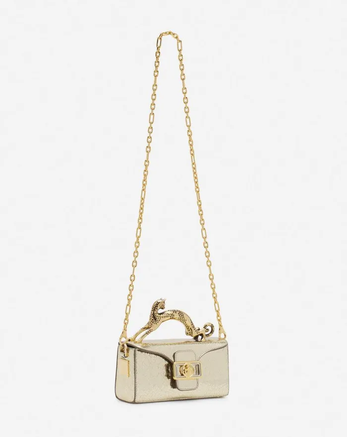 Women Lanvin Mini Bags and Clutches Nano Pencil Cat Bag In Crackled Metallic Leather Gold Women Lanvin Mini Bags and Clutches Nano Pencil Cat Bag In Crackled Metallic Leather Gold