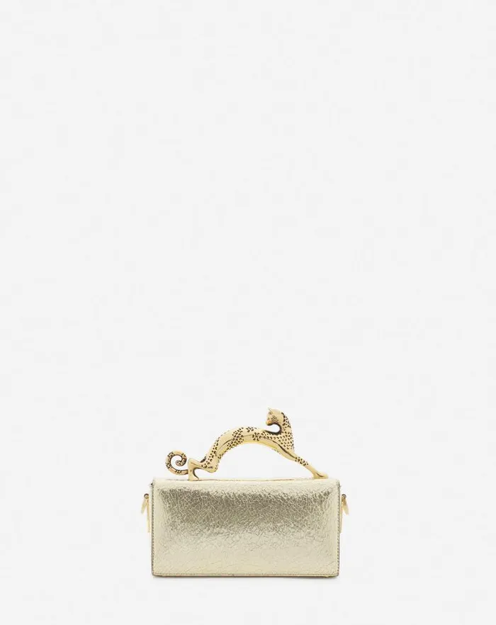 Women Lanvin Mini Bags and Clutches Nano Pencil Cat Bag In Crackled Metallic Leather Gold Women Lanvin Mini Bags and Clutches Nano Pencil Cat Bag In Crackled Metallic Leather Gold