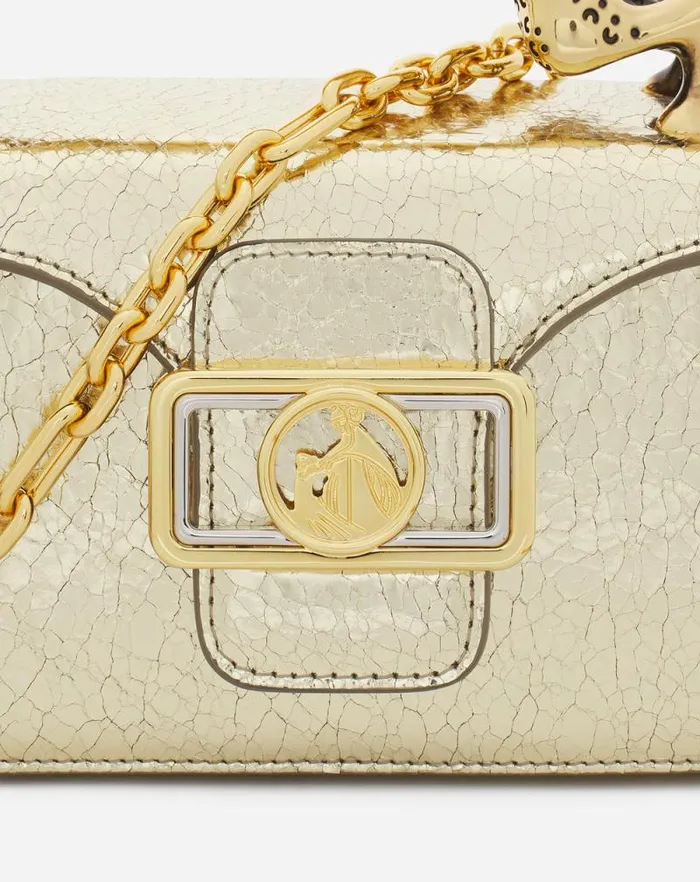 Women Lanvin Mini Bags and Clutches Nano Pencil Cat Bag In Crackled Metallic Leather Gold Women Lanvin Mini Bags and Clutches Nano Pencil Cat Bag In Crackled Metallic Leather Gold