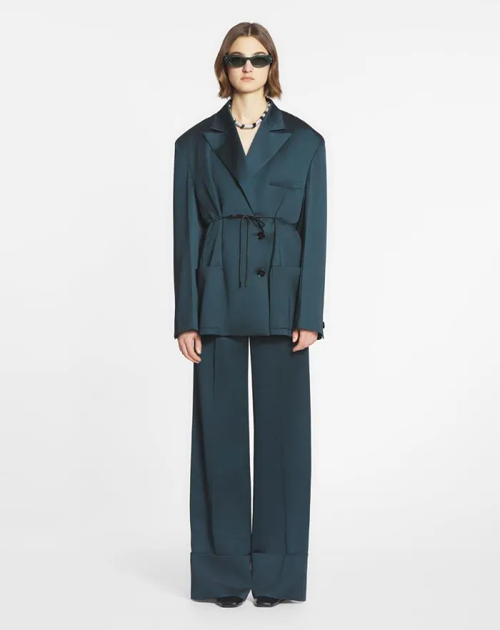 Women Lanvin Pants Wideleg Pants With Cuffs Forest Green Women Lanvin Pants Wideleg Pants With Cuffs Forest Green