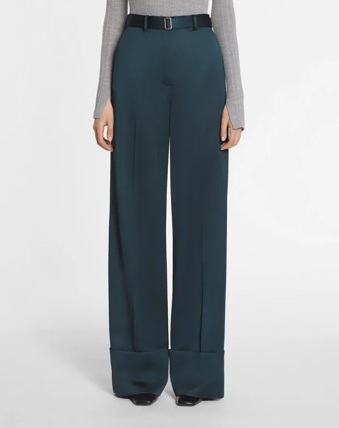 Women Lanvin Pants Wideleg Pants With Cuffs Forest Green Women Lanvin Pants Wideleg Pants With Cuffs Forest Green