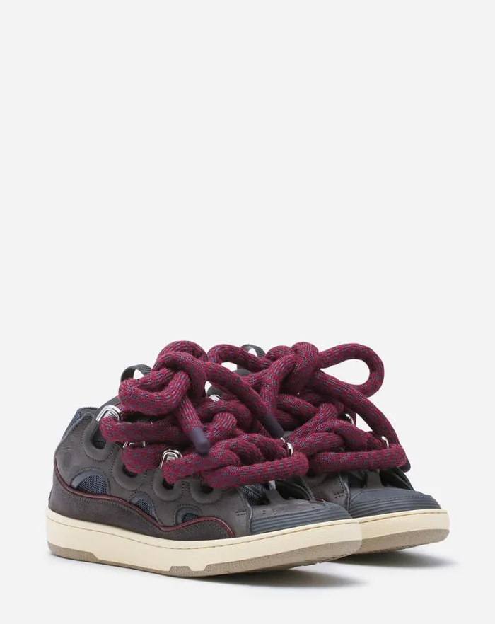 Women Lanvin Sneakers Curb Sneakers In Leather With Snake Laces Shark Grey Women Lanvin Sneakers Curb Sneakers In Leather With Snake Laces Shark Grey