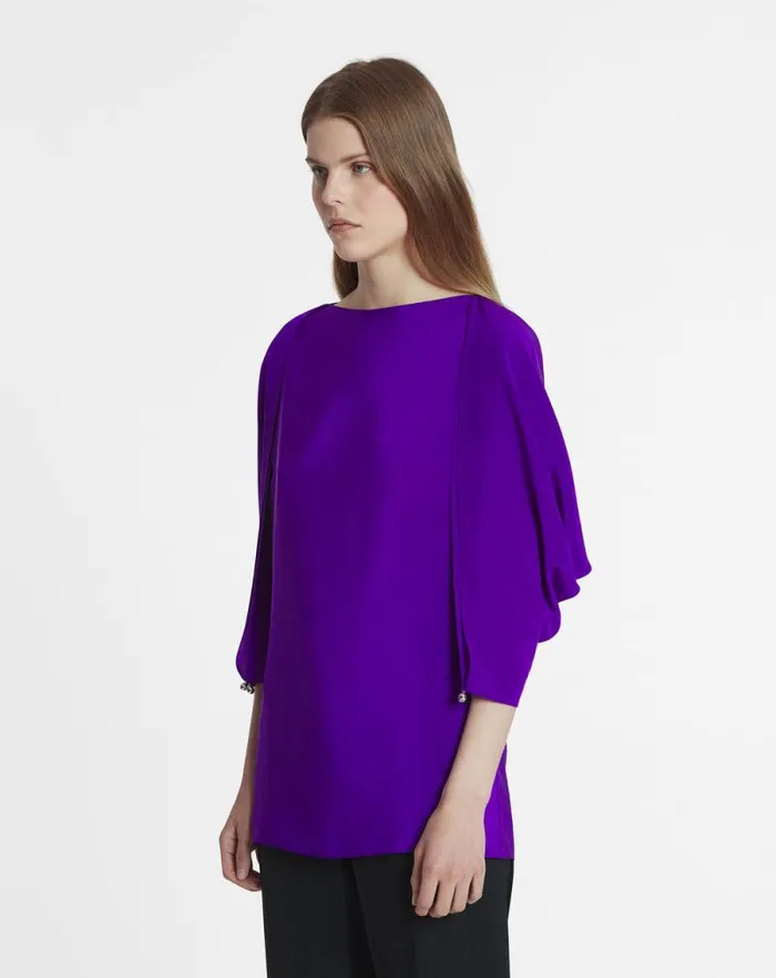 Women Lanvin Tops Silk Top With Openwork Sleeves Anemone Women Lanvin Tops Silk Top With Openwork Sleeves Anemone