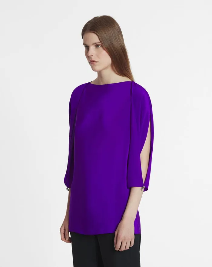 Women Lanvin Tops Silk Top With Openwork Sleeves Anemone Women Lanvin Tops Silk Top With Openwork Sleeves Anemone