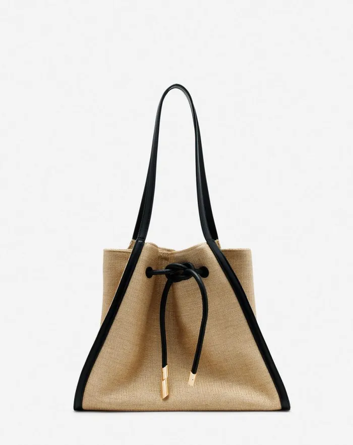 Women Lanvin Tote Bags and Top Handle Bags Sequence Bag In Leather And Raffia Naturalblack Women Lanvin Tote Bags and Top Handle Bags Sequence Bag In Leather And Raffia Naturalblack