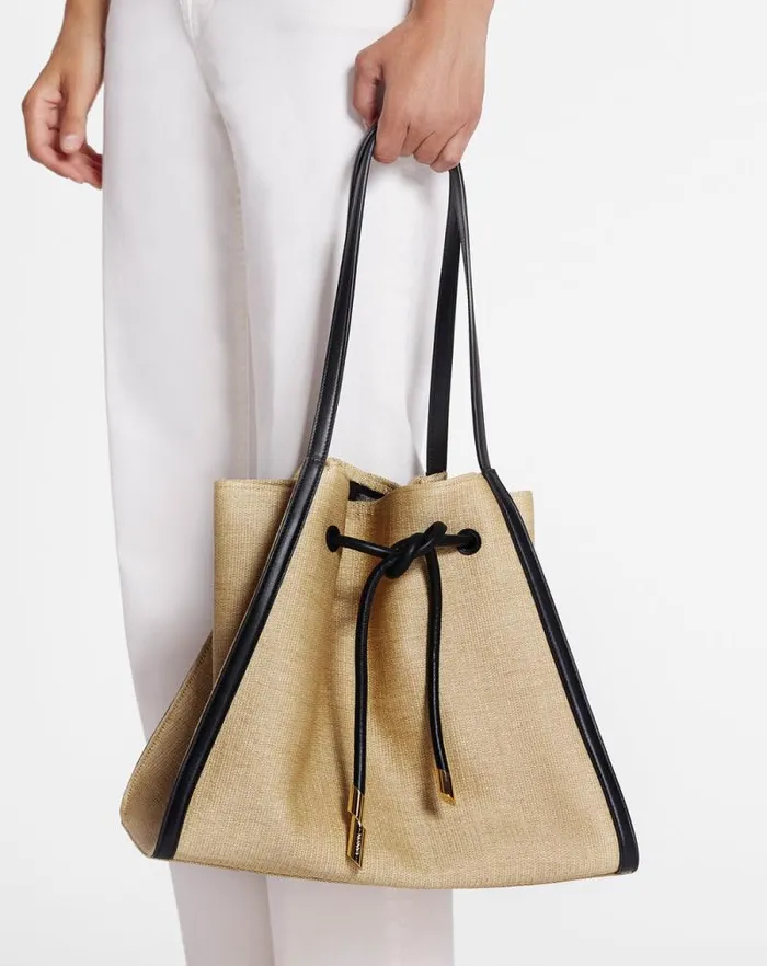 Women Lanvin Tote Bags and Top Handle Bags Sequence Bag In Leather And Raffia Naturalblack Women Lanvin Tote Bags and Top Handle Bags Sequence Bag In Leather And Raffia Naturalblack