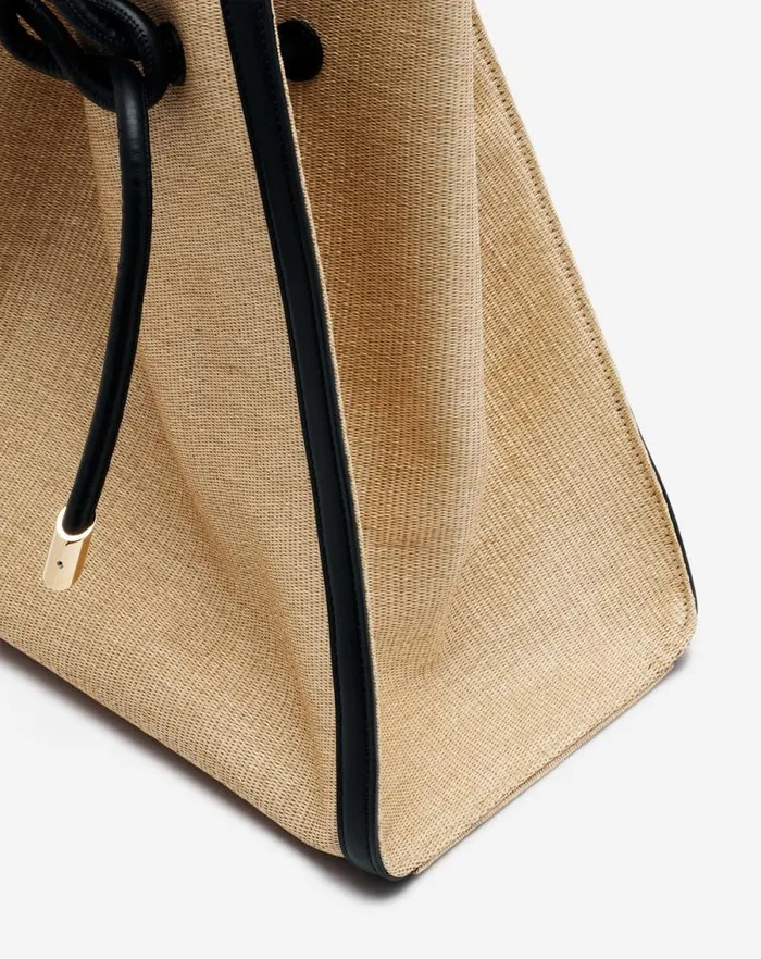 Women Lanvin Tote Bags and Top Handle Bags Sequence Bag In Leather And Raffia Naturalblack Women Lanvin Tote Bags and Top Handle Bags Sequence Bag In Leather And Raffia Naturalblack