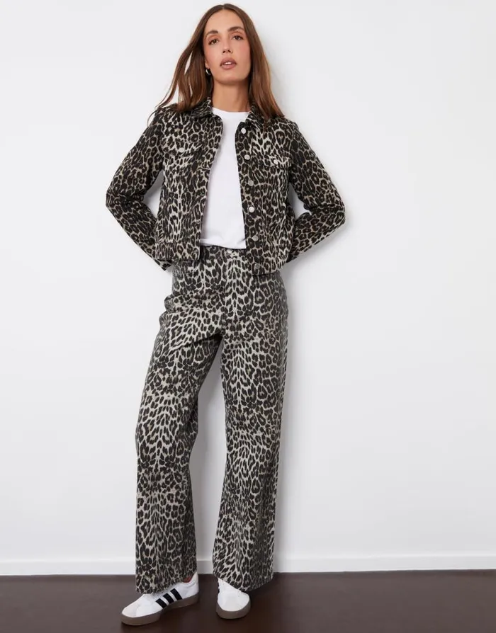 Women Leopard Print Wide Leg Denim Jeans Threadbare Jeans Women Leopard Print Wide Leg Denim Jeans Threadbare Jeans