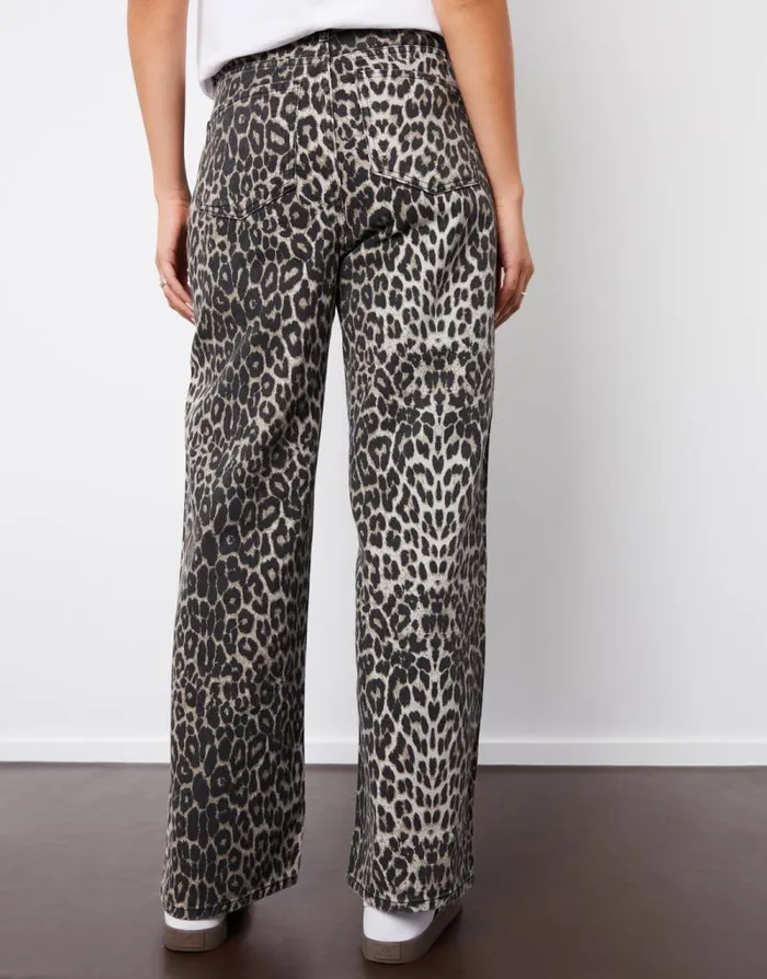Women Leopard Print Wide Leg Denim Jeans Threadbare Jeans Women Leopard Print Wide Leg Denim Jeans Threadbare Jeans