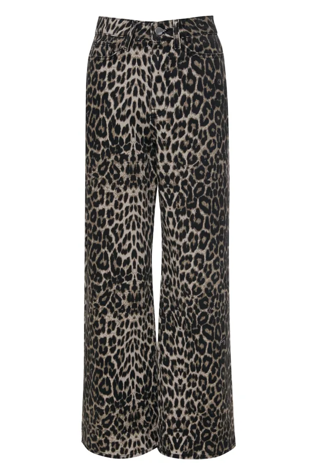 Women Leopard Print Wide Leg Denim Jeans Threadbare Jeans Women Leopard Print Wide Leg Denim Jeans Threadbare Jeans