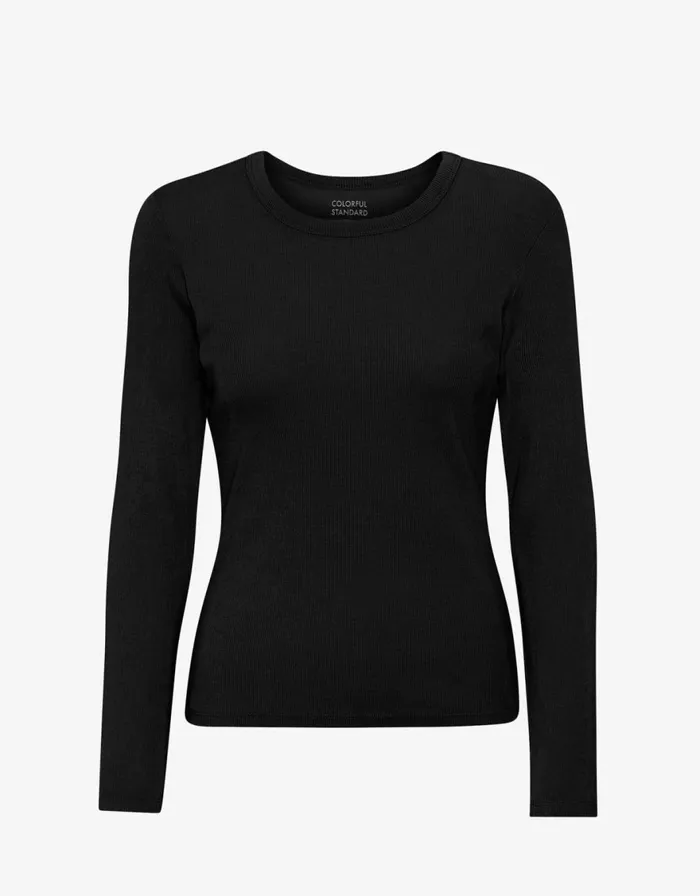 Women Long Sleeve Tops Colorful Standard Women Organic Rib LS TShirt Deep Black Women Long Sleeve Tops Colorful Standard Women Organic Rib LS TShirt Deep Black