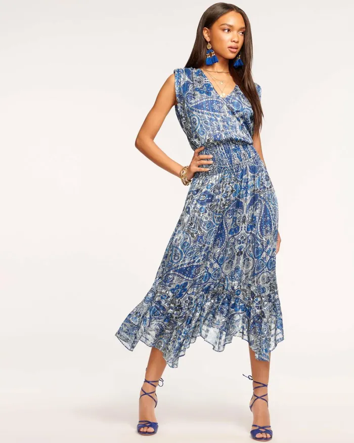 Women Lucy Smocked Midi Dress Blue Paisley Ramy Brook Dresses Women Lucy Smocked Midi Dress Blue Paisley Ramy Brook Dresses