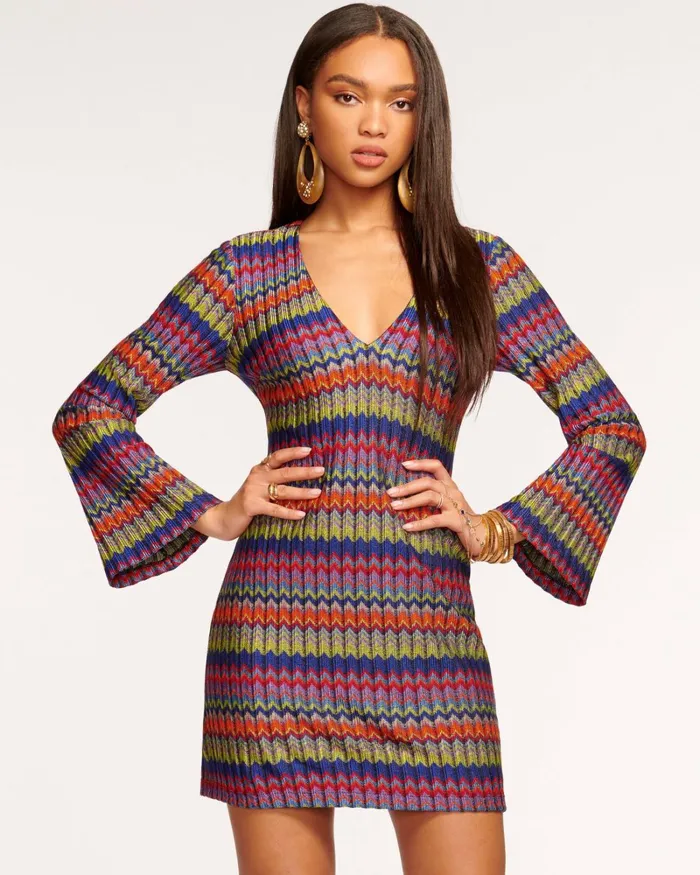 Women Maya VNeck Mini Dress Retro Chevron Ramy Brook Dresses