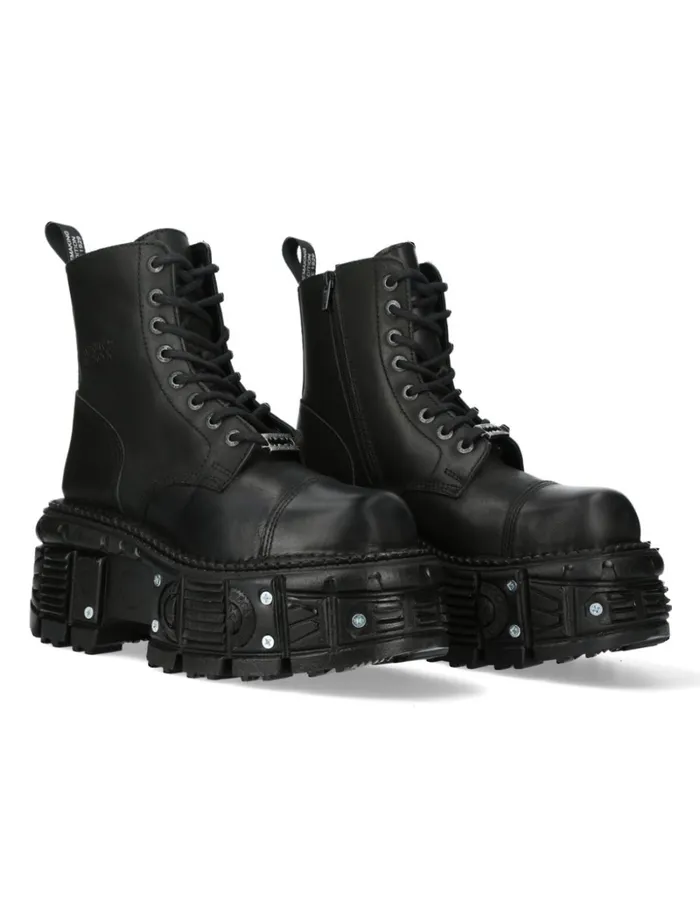 WomenMen Ankle Boot Black Imperfect With Laces MTank083C1 New Rock Boots