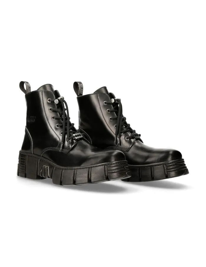 WomenMen Ankle Boot Black Tower With Laces MWall025nC3 New Rock Boots