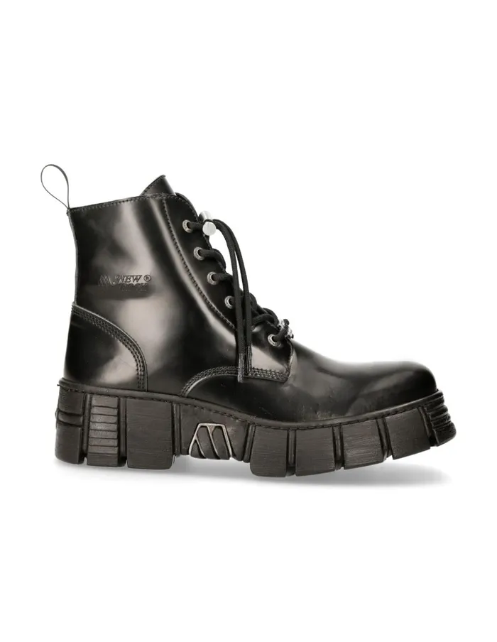 WomenMen Ankle Boot Black Tower With Laces MWall025nC3 New Rock Boots WomenMen Ankle Boot Black Tower With Laces MWall025nC3 New Rock Boots