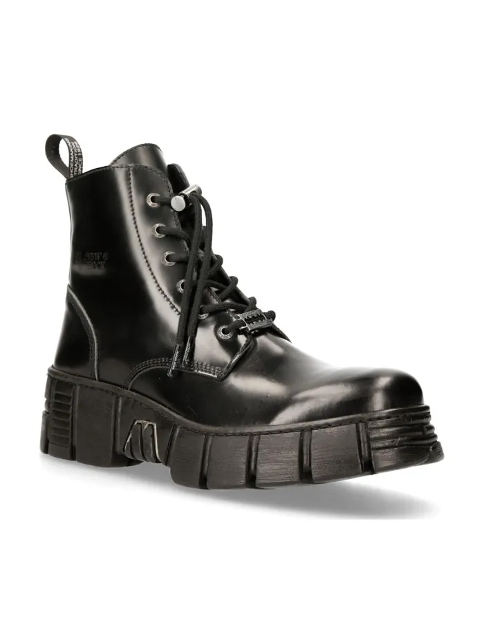 WomenMen Ankle Boot Black Tower With Laces MWall025nC3 New Rock Boots WomenMen Ankle Boot Black Tower With Laces MWall025nC3 New Rock Boots
