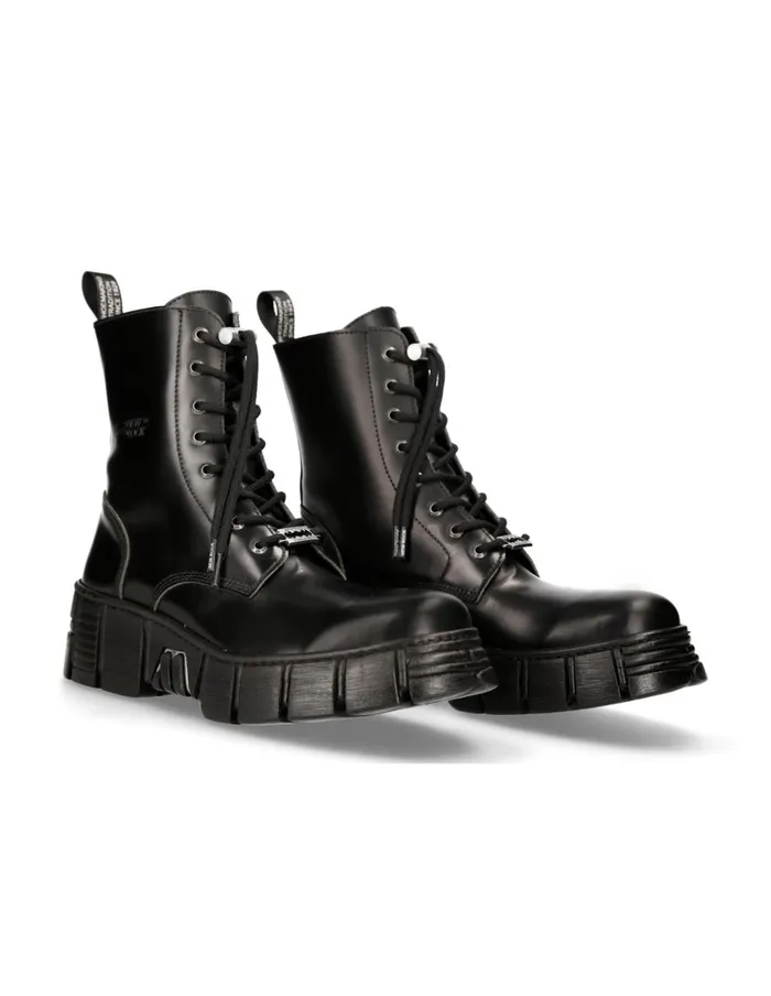 WomenMen Boot Black Tower With Laces MWall026nC5 New Rock Boots