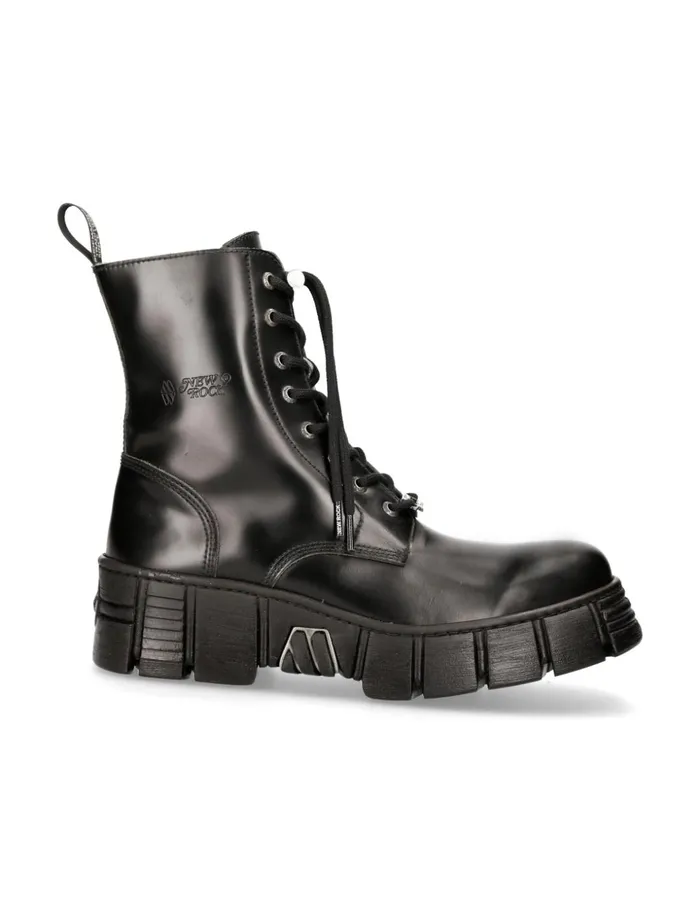WomenMen Boot Black Tower With Laces MWall026nC5 New Rock Boots WomenMen Boot Black Tower With Laces MWall026nC5 New Rock Boots
