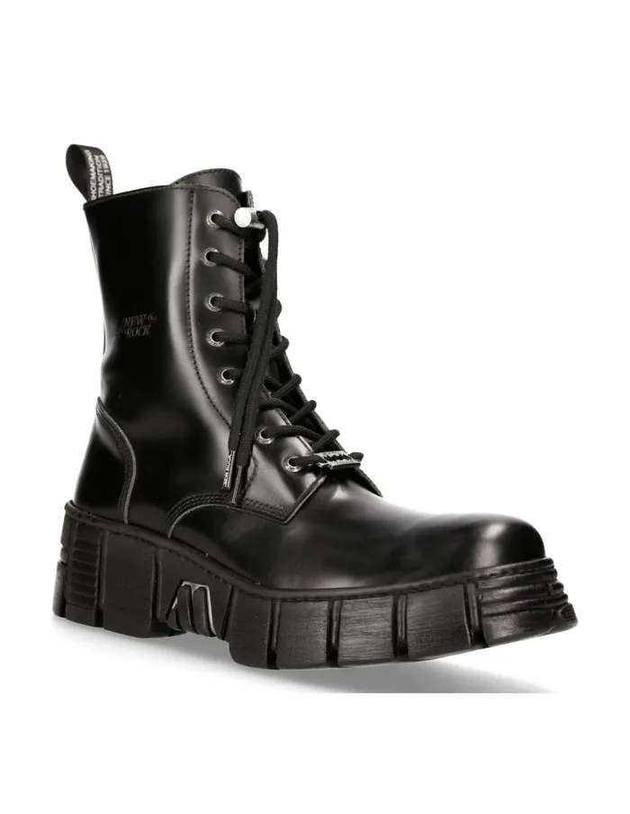 WomenMen Boot Black Tower With Laces MWall026nC5 New Rock Boots WomenMen Boot Black Tower With Laces MWall026nC5 New Rock Boots