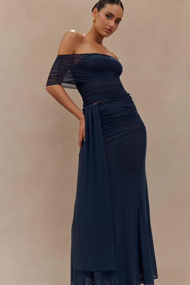 Women Meshki Bottoms Arna Mesh Maxi Skirt 8211 Midnight Blue